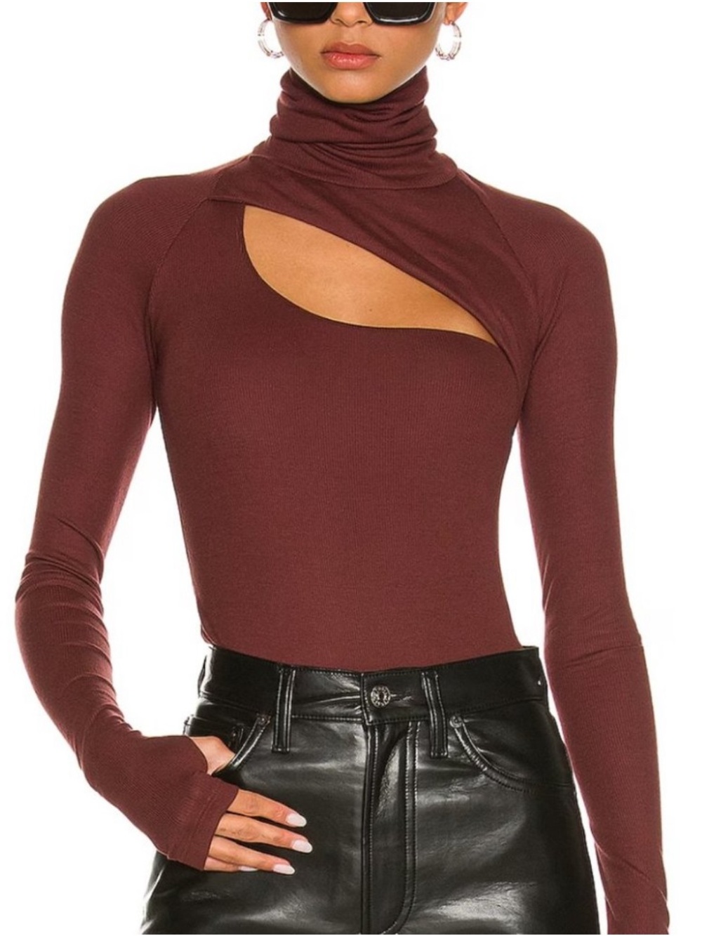 ALIX NYC Carder | Asymmetrical Cutout Turtleneck Bodysuit | Small